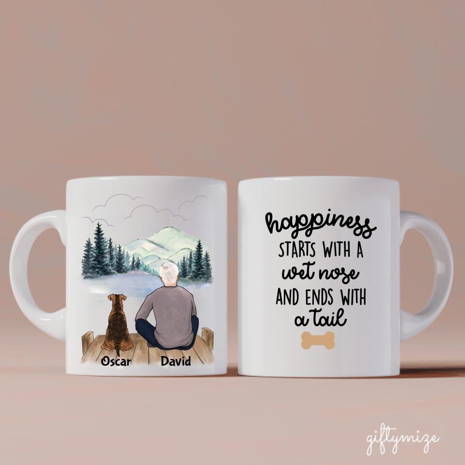Father and Dogs Personalized Mug - Name, skin, hair, dog, background can be customized - Giftymize™️