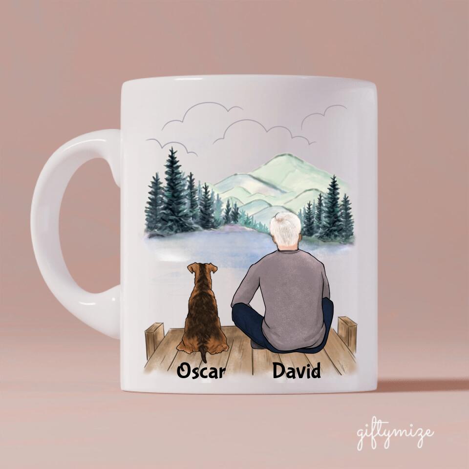 Father and Dogs Personalized Mug - Name, skin, hair, dog, background can be customized - Giftymize™️