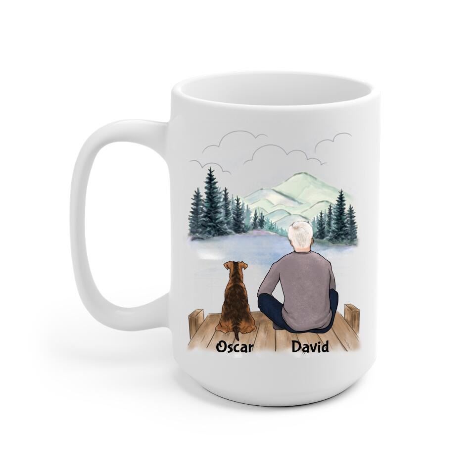Father and Dogs Personalized Mug - Name, skin, hair, dog, background can be customized - Giftymize™️