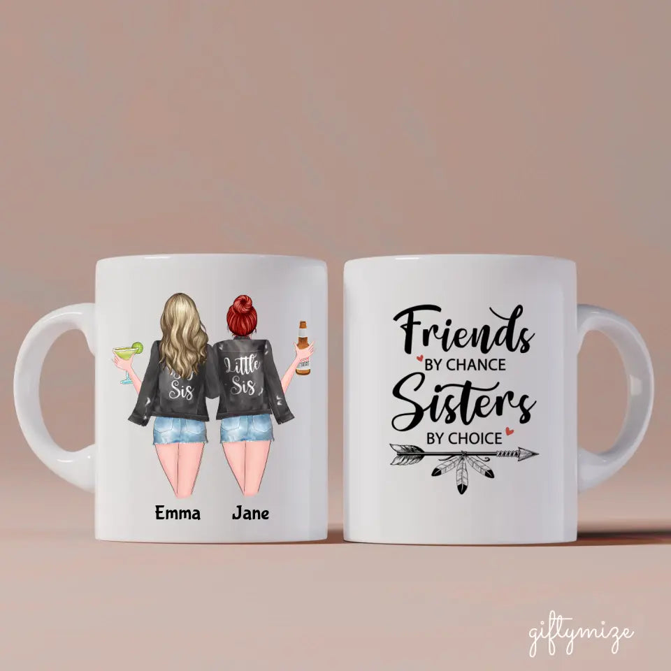 Sisters with Drinks Personalized Mug - Name, skin, hair, quote can be customized - Giftymize™️