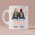 Sisters with Drinks Personalized Mug - Name, skin, hair, quote can be customized - Giftymize™️
