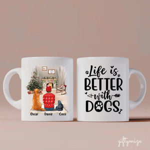 Man with Dogs and Cats Christmas Personalized Mug - Name, skin, hair, cat, dog, background, quote can be customized - Giftymize™️