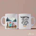Female Couple With Beloved Dog & Cat Personalized Mug - Name, skin, hair, dog, cat, background, quote can be customized - Giftymize™️