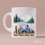 Male Couple With Beloved Dog & Cat Personalized Mug - Name, skin, hair, dog, cat, background, quote can be customized - Giftymize™️