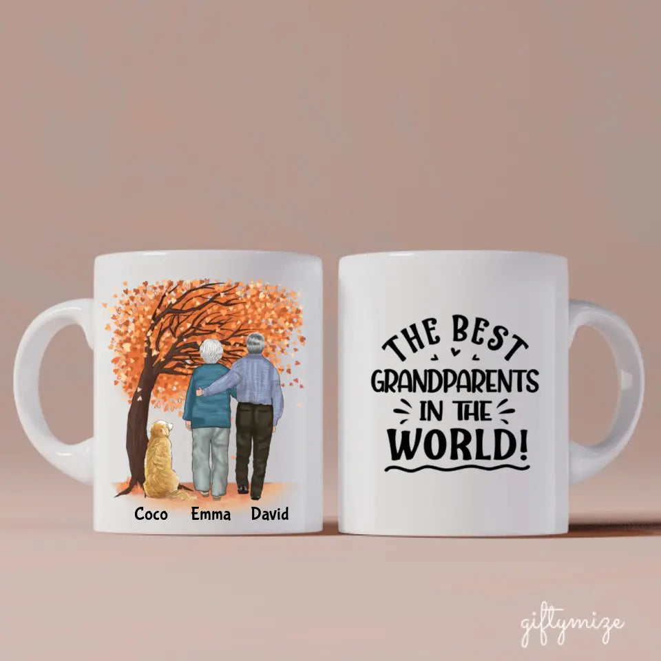 Dogs and Grandparents Personalized Mug - Name, skin, hair, dog, background, quote can be customized - Giftymize™️