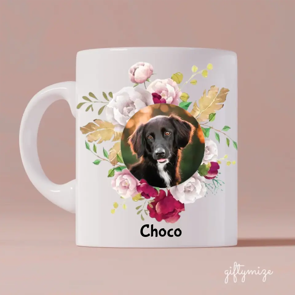 Dog Circle Flower Frame Upload Photo Personalized Mug - Photo, quote, name can be customized - Giftymize™️