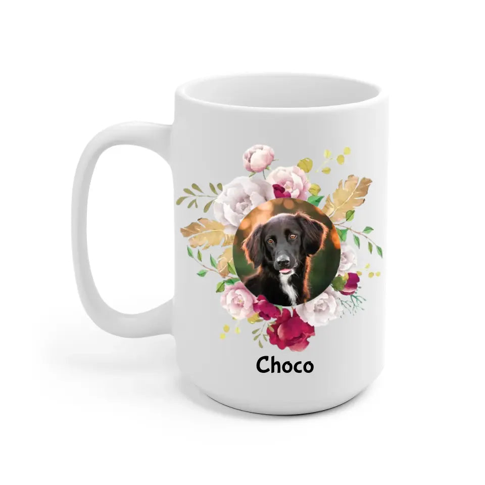 Dog Circle Flower Frame Upload Photo Personalized Mug - Photo, quote, name can be customized - Giftymize™️