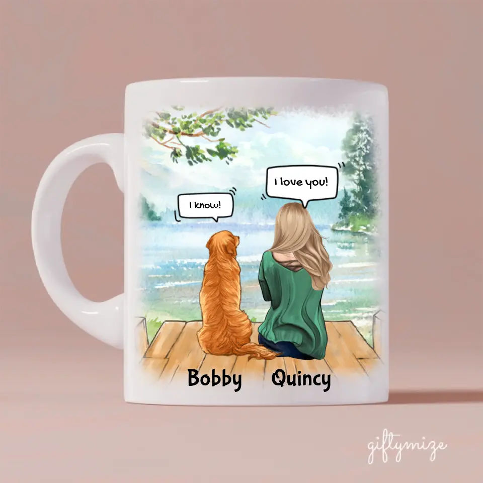 Chatting With Dog Mom Personalized Mug - Name, skin, hair, dog, background, quote can be customized - Giftymize™️