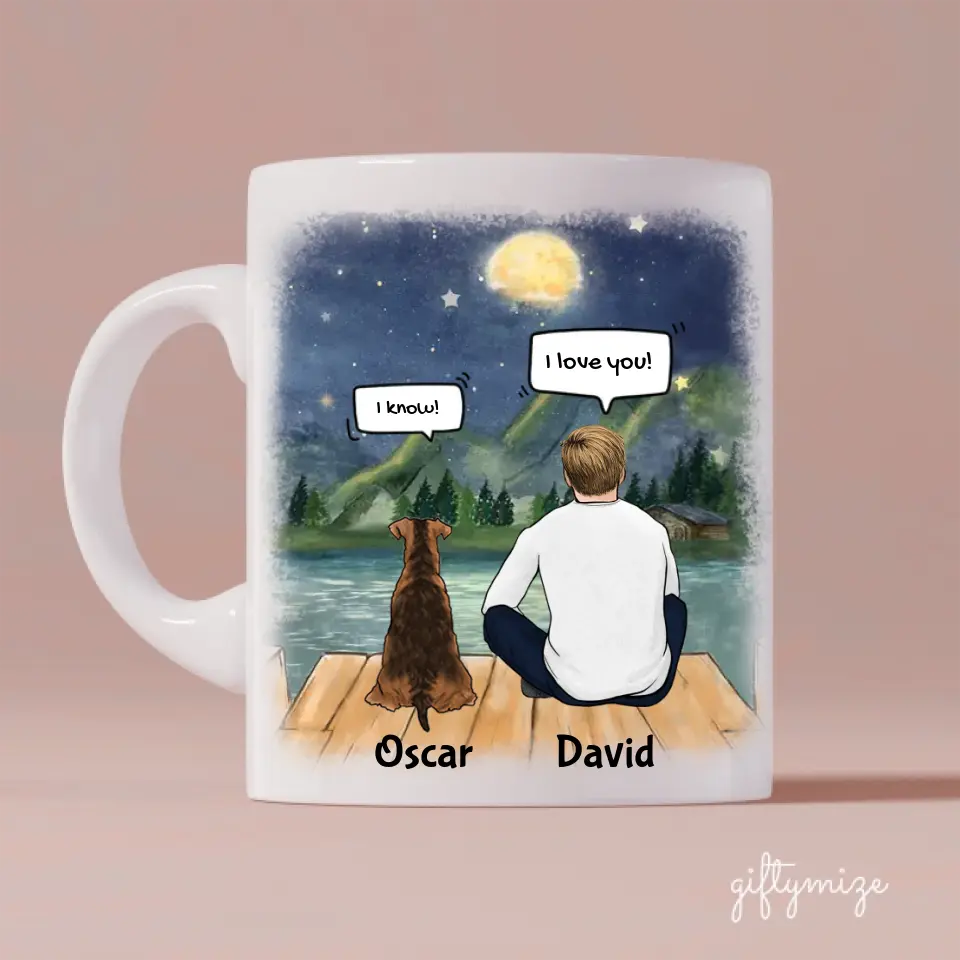 Chatting With Dog Dad Personalized Mug - Name, skin, hair, dog, background, quote can be customized - Giftymize™️