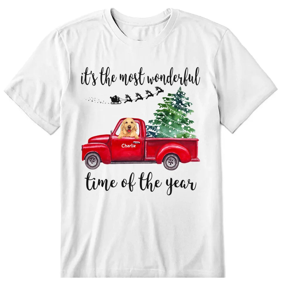 Happy Dog On A Red Truck Personalized T-Shirt, Hoodie & Sweatshirt - Name, dog can be customized