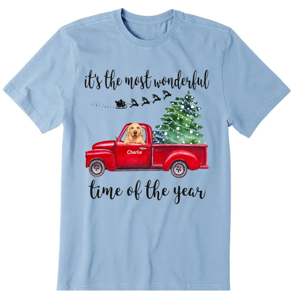 Happy Dog On A Red Truck Personalized T-Shirt, Hoodie & Sweatshirt - Name, dog can be customized
