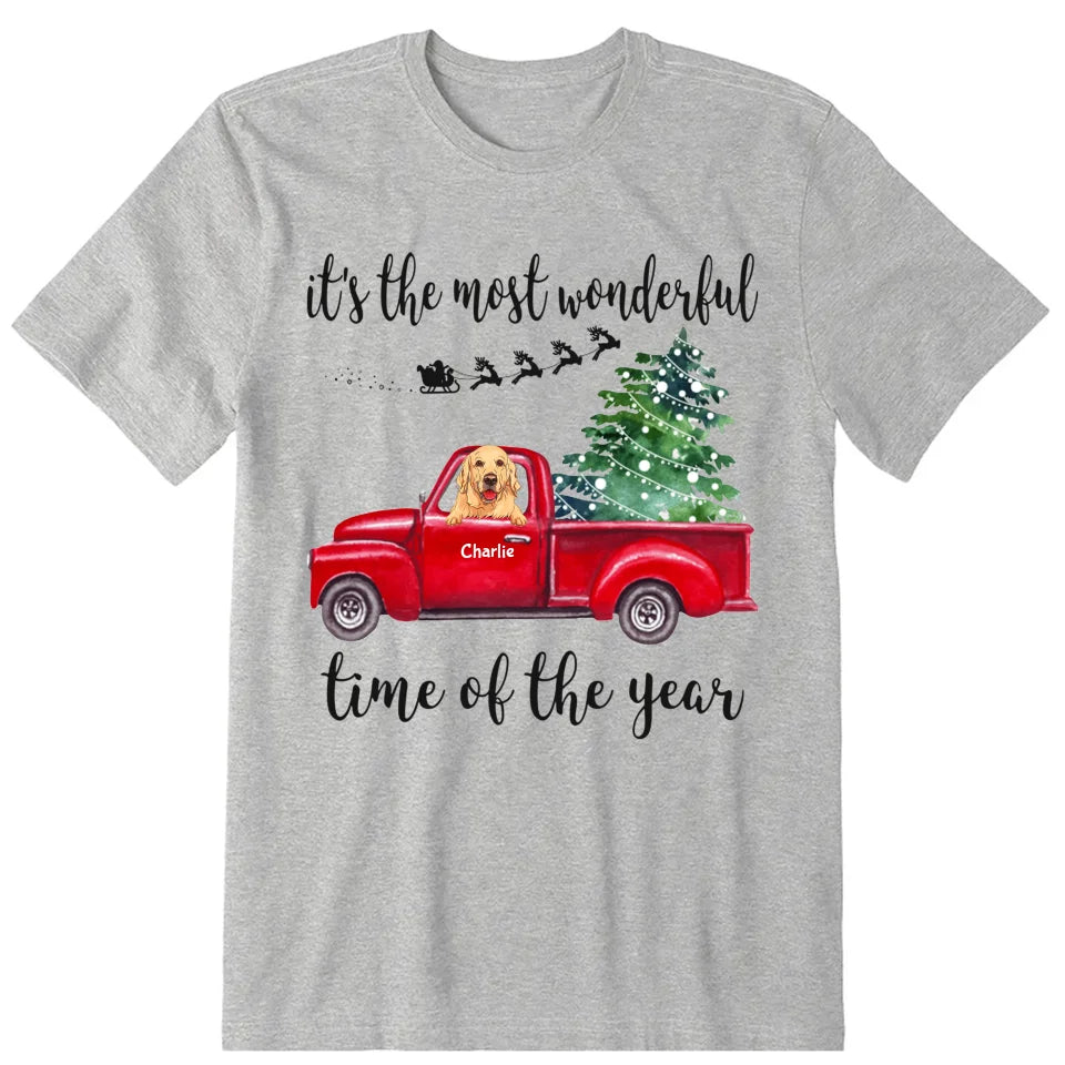 Happy Dog On A Red Truck Personalized T-Shirt, Hoodie & Sweatshirt - Name, dog can be customized