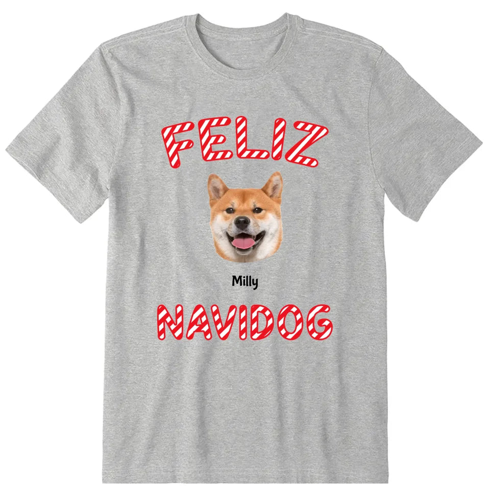 Feliz Navidog Christmas Personalized Photo Upload T-Shirt, Hoodie & Sweatshirt - Name, dog photo can be customized