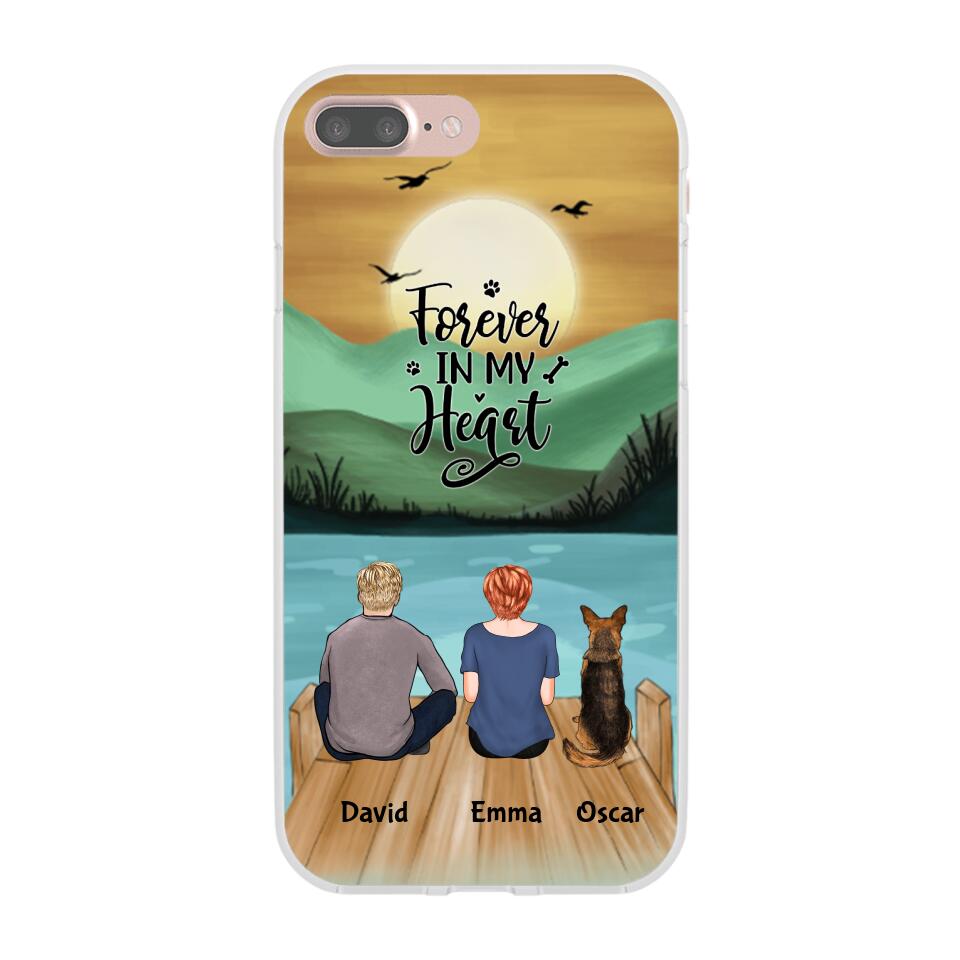 Man and Woman and Dogs Personalized Phone Case for iPhone - Name, Skin, Hair, Dog, Background, Quote can be customized - Giftymize™️