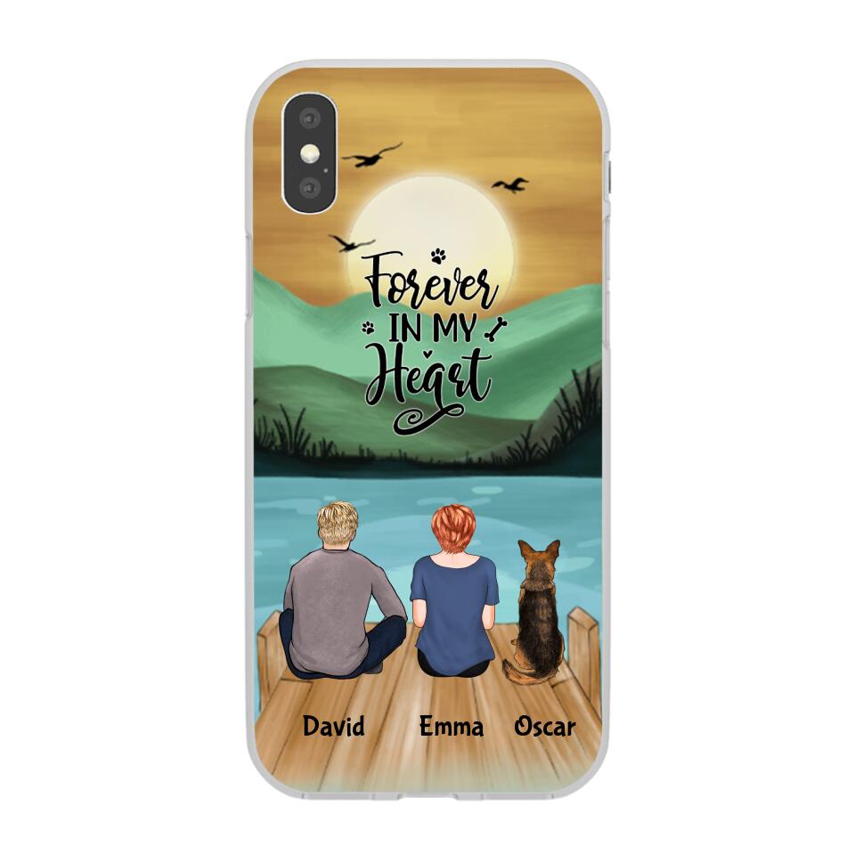 Man and Woman and Dogs Personalized Phone Case for iPhone - Name, Skin, Hair, Dog, Background, Quote can be customized - Giftymize™️