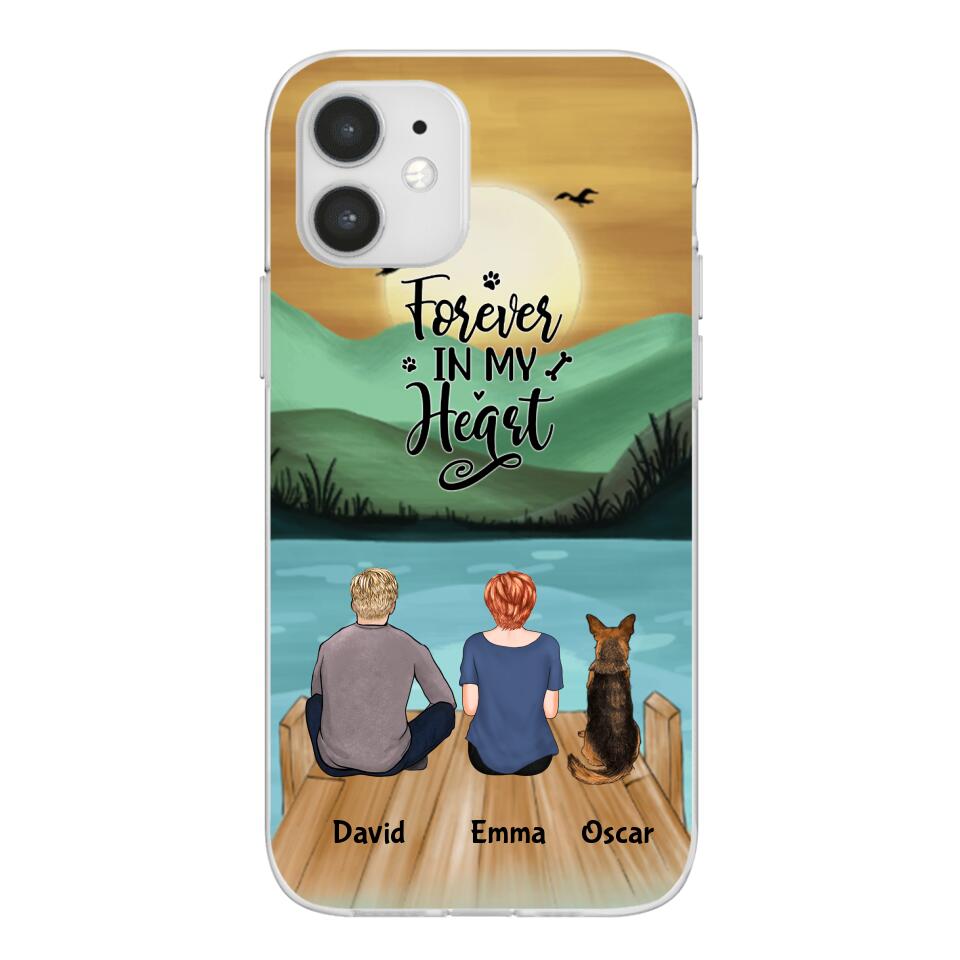 Man and Woman and Dogs Personalized Phone Case for iPhone - Name, Skin, Hair, Dog, Background, Quote can be customized - Giftymize™️