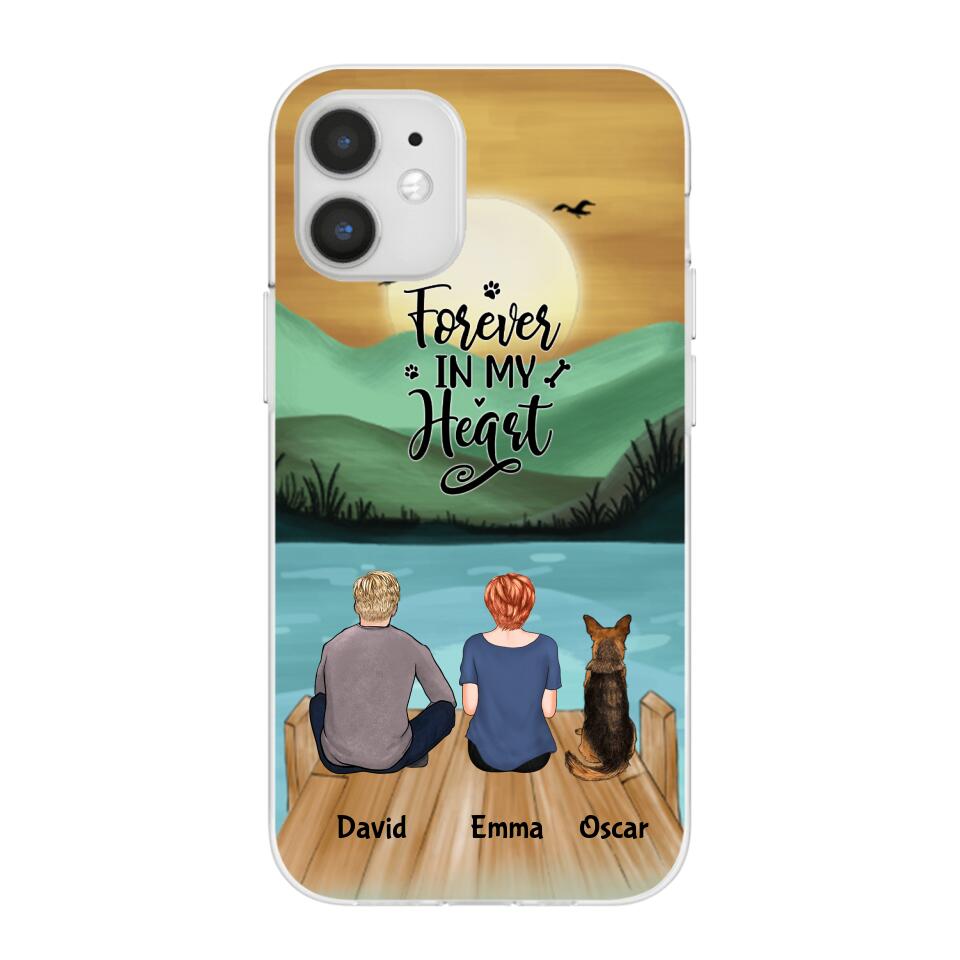 Man and Woman and Dogs Personalized Phone Case for iPhone - Name, Skin, Hair, Dog, Background, Quote can be customized - Giftymize™️