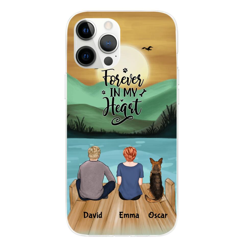 Man and Woman and Dogs Personalized Phone Case for iPhone - Name, Skin, Hair, Dog, Background, Quote can be customized - Giftymize™️