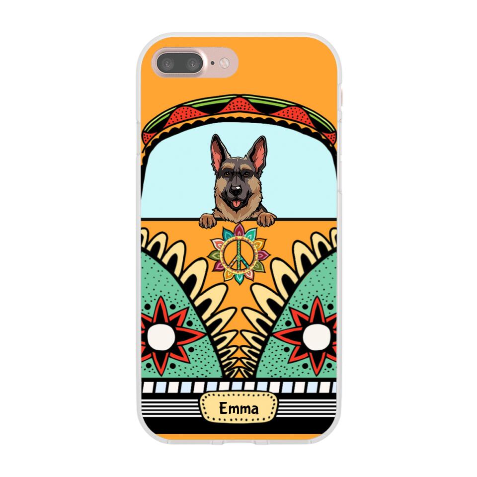 Dogs on Hippie Van Personalized Phone Case for iPhone - Dog, Name can be customized - Giftymize™️