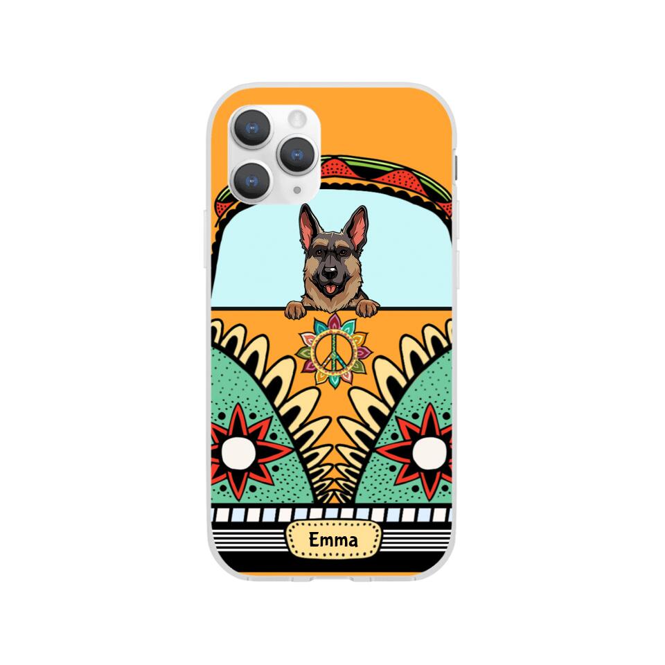 Dogs on Hippie Van Personalized Phone Case for iPhone - Dog, Name can be customized - Giftymize™️