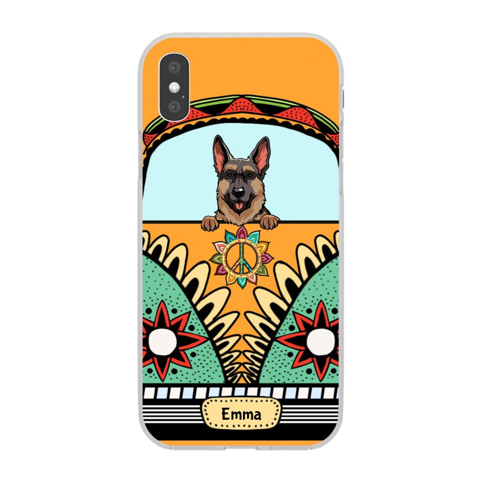 Dogs on Hippie Van Personalized Phone Case for iPhone - Dog, Name can be customized - Giftymize™️