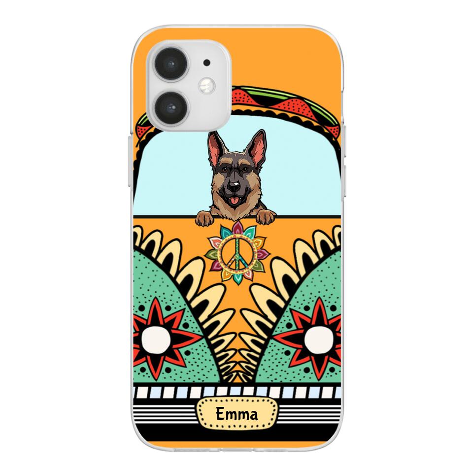 Dogs on Hippie Van Personalized Phone Case for iPhone - Dog, Name can be customized - Giftymize™️