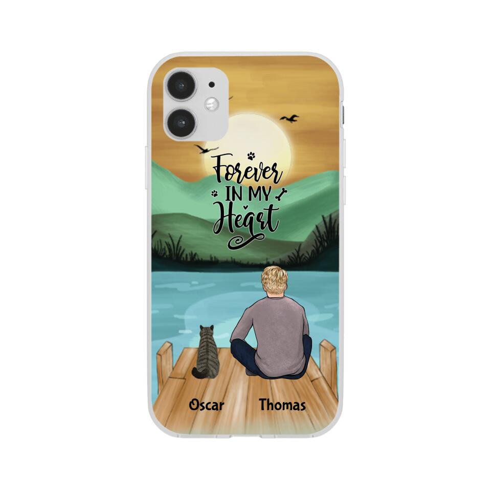 Man and Cats Personalized Phone Case for iPhone - Name, Skin, Hair, Cat, Background, Quote can be customized - Giftymize™️