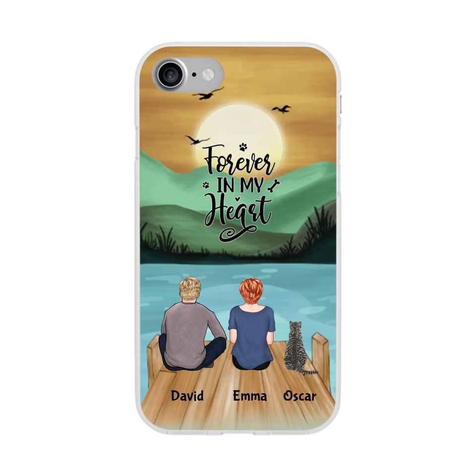 Man and Woman and Cats Personalized Phone Case for iPhone - Name, Skin, Hair, Cat, Background, Quote can be customized - Giftymize™️