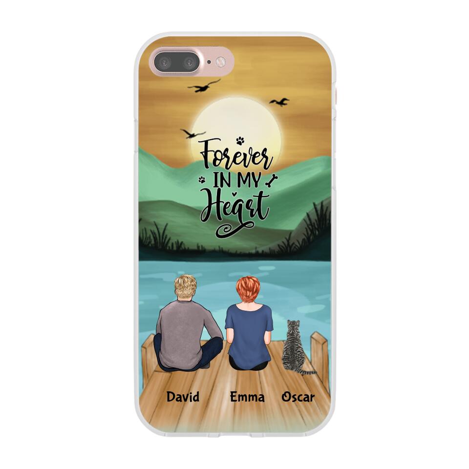 Man and Woman and Cats Personalized Phone Case for iPhone - Name, Skin, Hair, Cat, Background, Quote can be customized - Giftymize™️