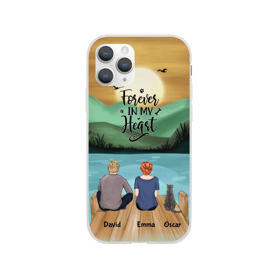 Man and Woman and Cats Personalized Phone Case for iPhone - Name, Skin, Hair, Cat, Background, Quote can be customized - Giftymize™️