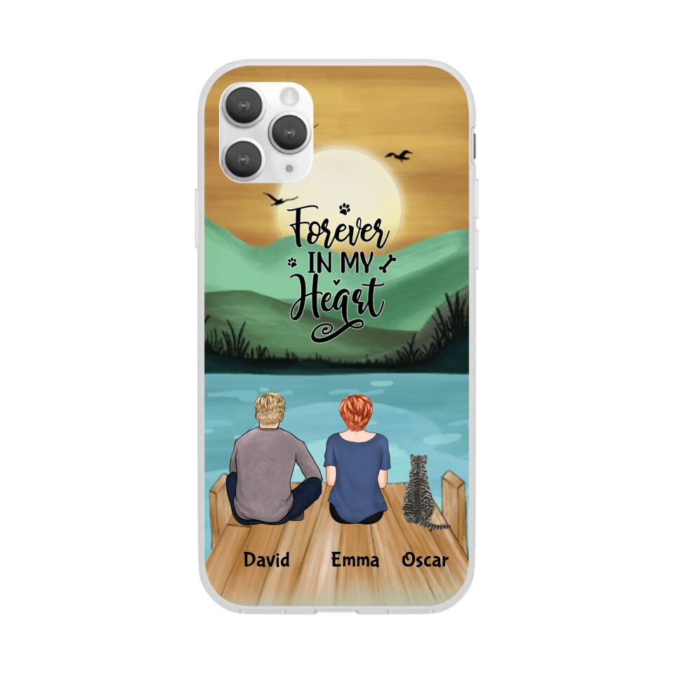 Man and Woman and Cats Personalized Phone Case for iPhone - Name, Skin, Hair, Cat, Background, Quote can be customized - Giftymize™️