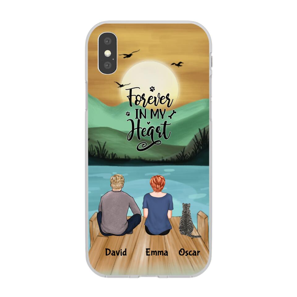 Man and Woman and Cats Personalized Phone Case for iPhone - Name, Skin, Hair, Cat, Background, Quote can be customized - Giftymize™️