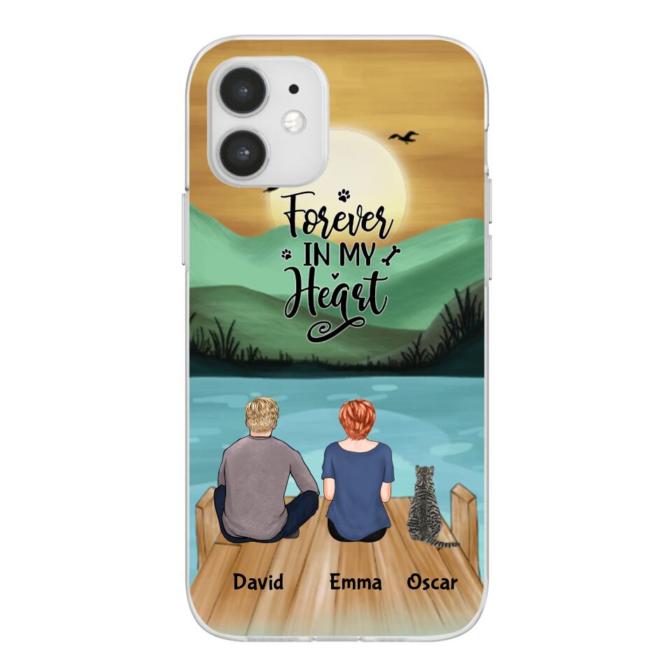 Man and Woman and Cats Personalized Phone Case for iPhone - Name, Skin, Hair, Cat, Background, Quote can be customized - Giftymize™️
