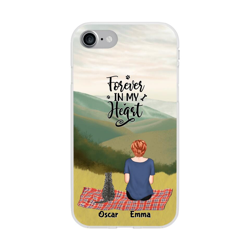 Chilling Girl and Cats Personalized Phone Case for iPhone - Name, Skin, Hair, Cat, Background, Quote can be customized - Giftymize™️