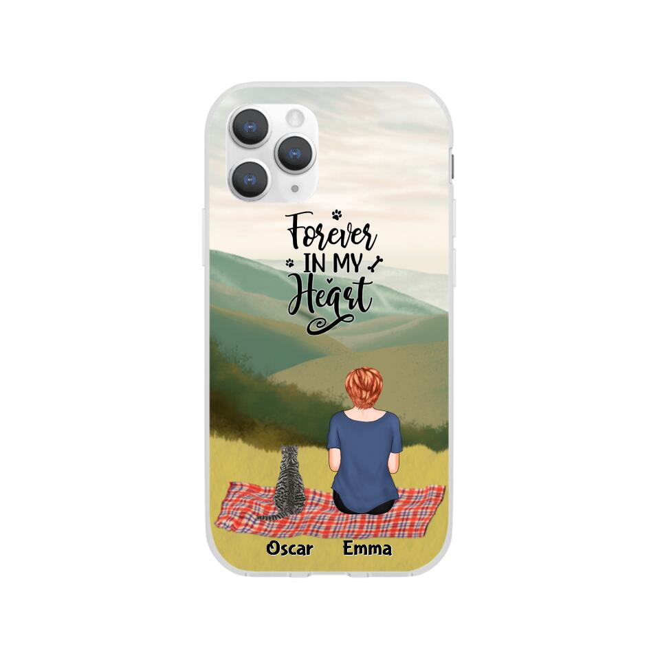 Chilling Girl and Cats Personalized Phone Case for iPhone - Name, Skin, Hair, Cat, Background, Quote can be customized - Giftymize™️