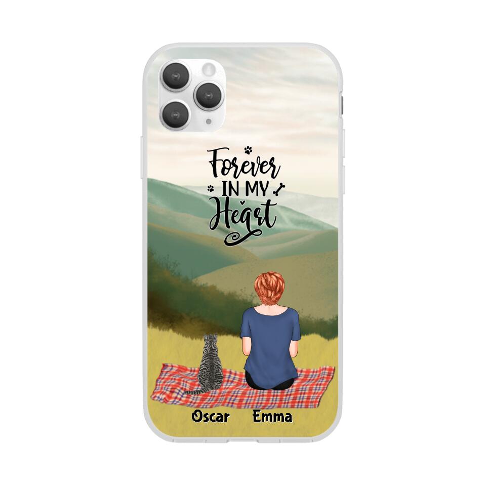 Chilling Girl and Cats Personalized Phone Case for iPhone - Name, Skin, Hair, Cat, Background, Quote can be customized - Giftymize™️