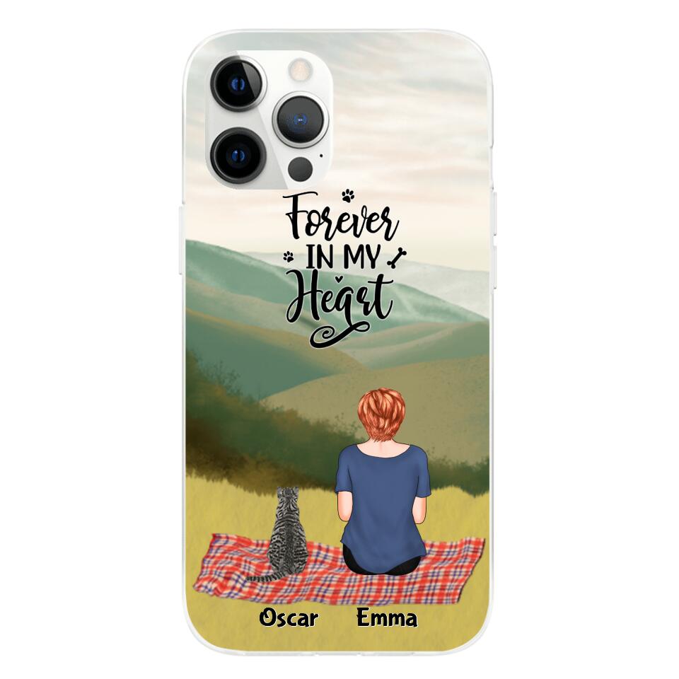 Chilling Girl and Cats Personalized Phone Case for iPhone - Name, Skin, Hair, Cat, Background, Quote can be customized - Giftymize™️