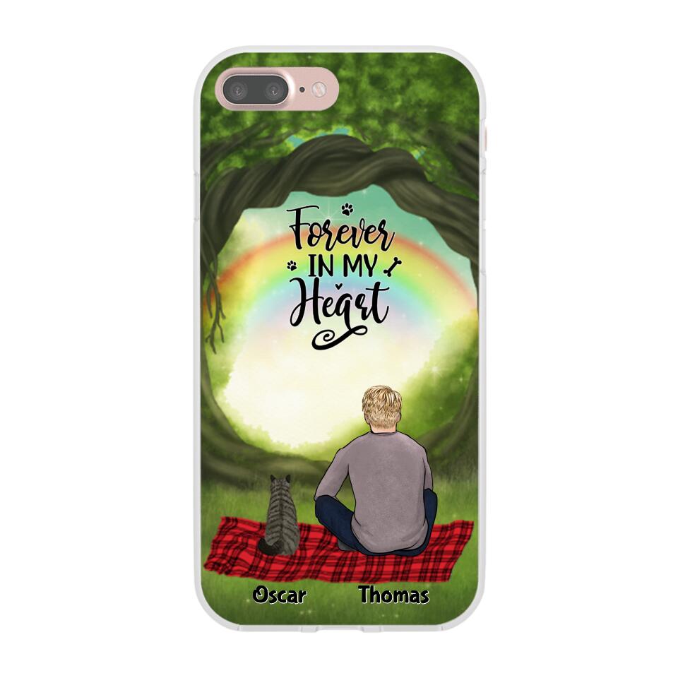 Chilling Man and Cats Personalized Phone Case for iPhone - Name, Skin, Hair, Cat, Background, Quote can be customized - Giftymize™️