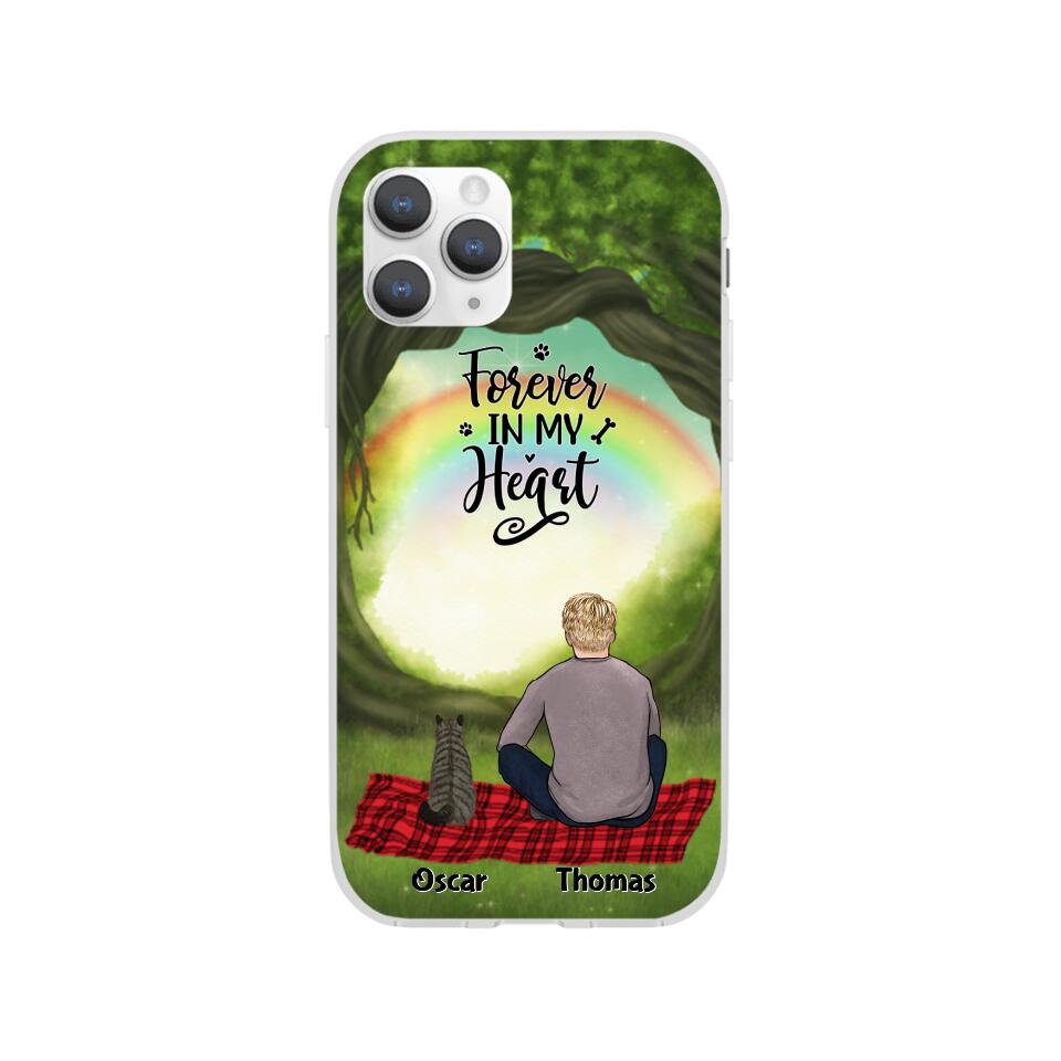 Chilling Man and Cats Personalized Phone Case for iPhone - Name, Skin, Hair, Cat, Background, Quote can be customized - Giftymize™️