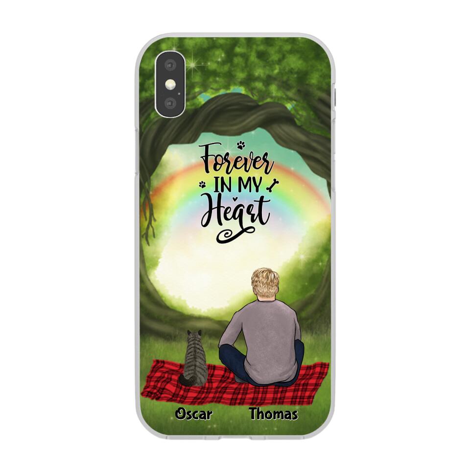 Chilling Man and Cats Personalized Phone Case for iPhone - Name, Skin, Hair, Cat, Background, Quote can be customized - Giftymize™️