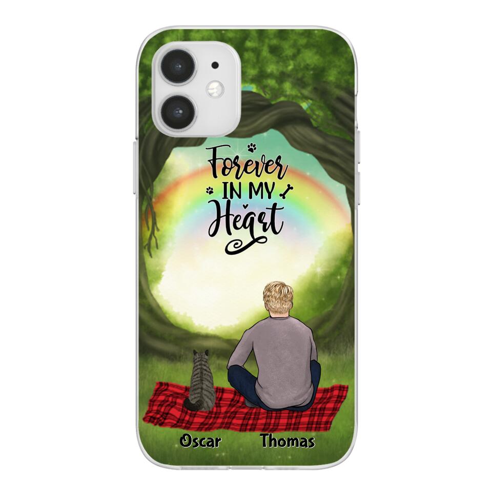 Chilling Man and Cats Personalized Phone Case for iPhone - Name, Skin, Hair, Cat, Background, Quote can be customized - Giftymize™️