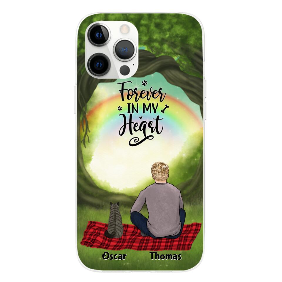 Chilling Man and Cats Personalized Phone Case for iPhone - Name, Skin, Hair, Cat, Background, Quote can be customized - Giftymize™️