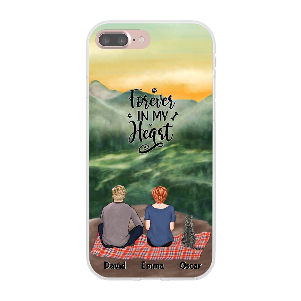 Chilling Man and Woman and Cats Personalized Phone Case for iPhone - Name, Skin, Hair, Cat, Background, Quote can be customized - Giftymize™️
