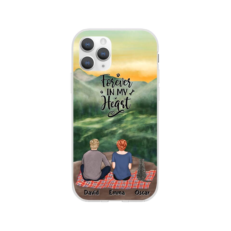 Chilling Man and Woman and Cats Personalized Phone Case for iPhone - Name, Skin, Hair, Cat, Background, Quote can be customized - Giftymize™️