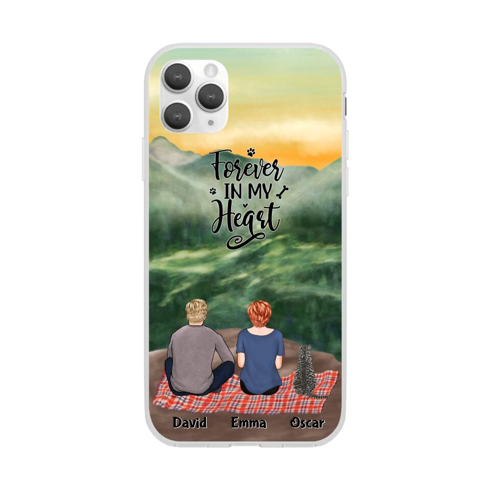 Chilling Man and Woman and Cats Personalized Phone Case for iPhone - Name, Skin, Hair, Cat, Background, Quote can be customized - Giftymize™️