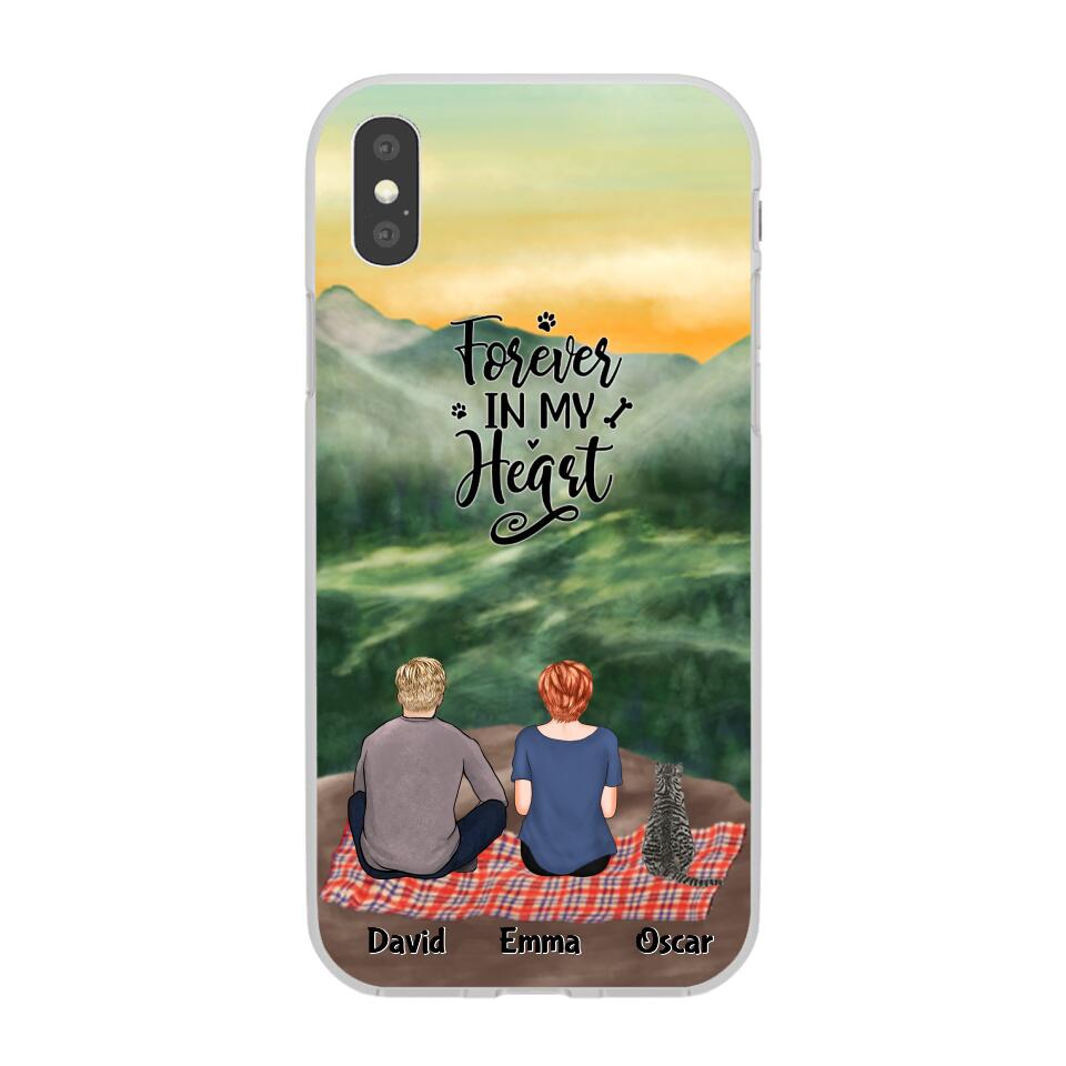 Chilling Man and Woman and Cats Personalized Phone Case for iPhone - Name, Skin, Hair, Cat, Background, Quote can be customized - Giftymize™️