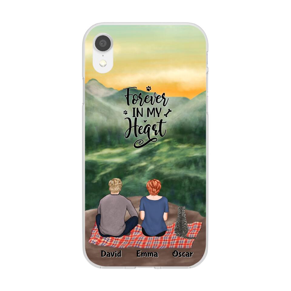Chilling Man and Woman and Cats Personalized Phone Case for iPhone - Name, Skin, Hair, Cat, Background, Quote can be customized - Giftymize™️