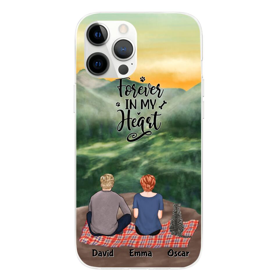 Chilling Man and Woman and Cats Personalized Phone Case for iPhone - Name, Skin, Hair, Cat, Background, Quote can be customized - Giftymize™️