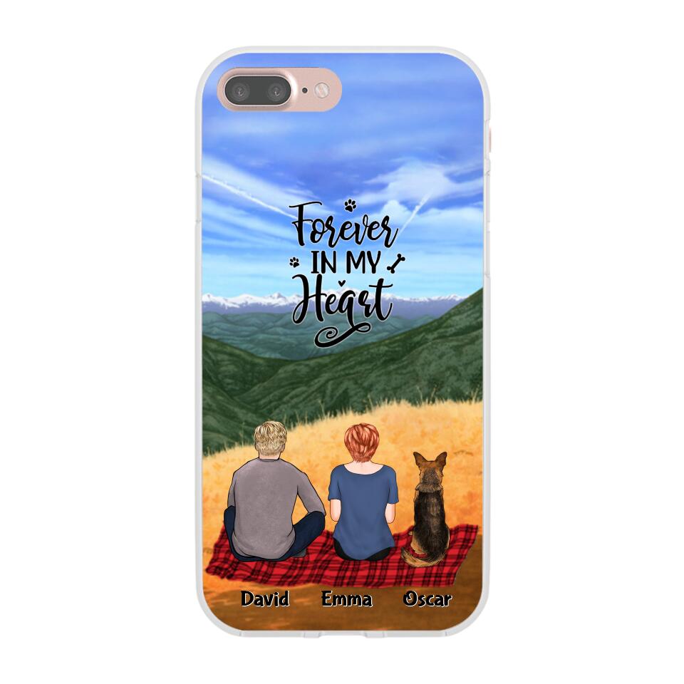 Chilling Couple and Dogs Personalized Phone Case for iPhone - Name, Skin, Hair, Dog, Background, Quote can be customized - Giftymize™️