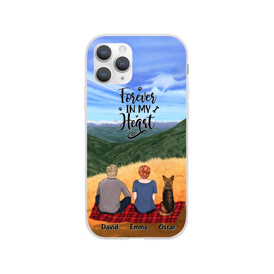 Chilling Couple and Dogs Personalized Phone Case for iPhone - Name, Skin, Hair, Dog, Background, Quote can be customized - Giftymize™️